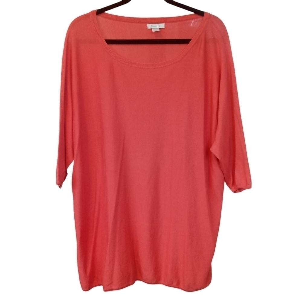 Garnet Hill Silk Cotton Boxy Oversized Scoop Neck Sweater Top Orange Size Medium